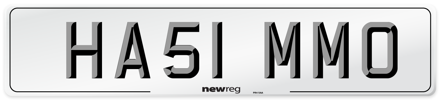 HA51 MMO Number Plate from New Reg